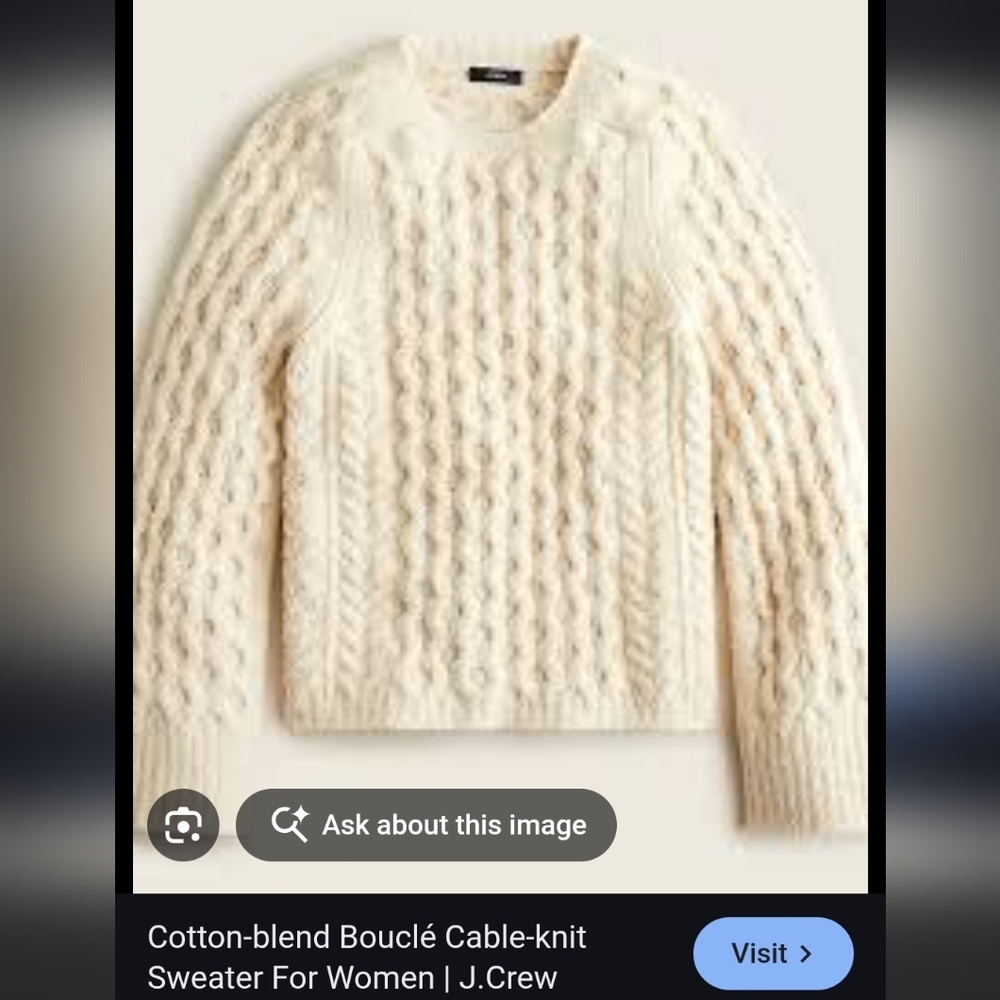 J. Crew New With Tag Cream Cotton Blend Bouclé Cable-Knit Sweater - Picture 2 of 7